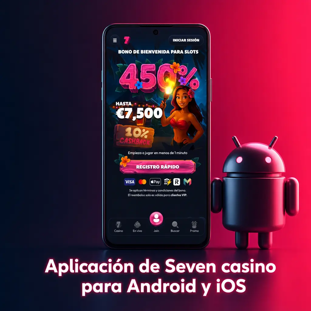 Aplicación de Seven casino para Android y iOS con tragaperras, mesas en vivo y apuestas deportivas.