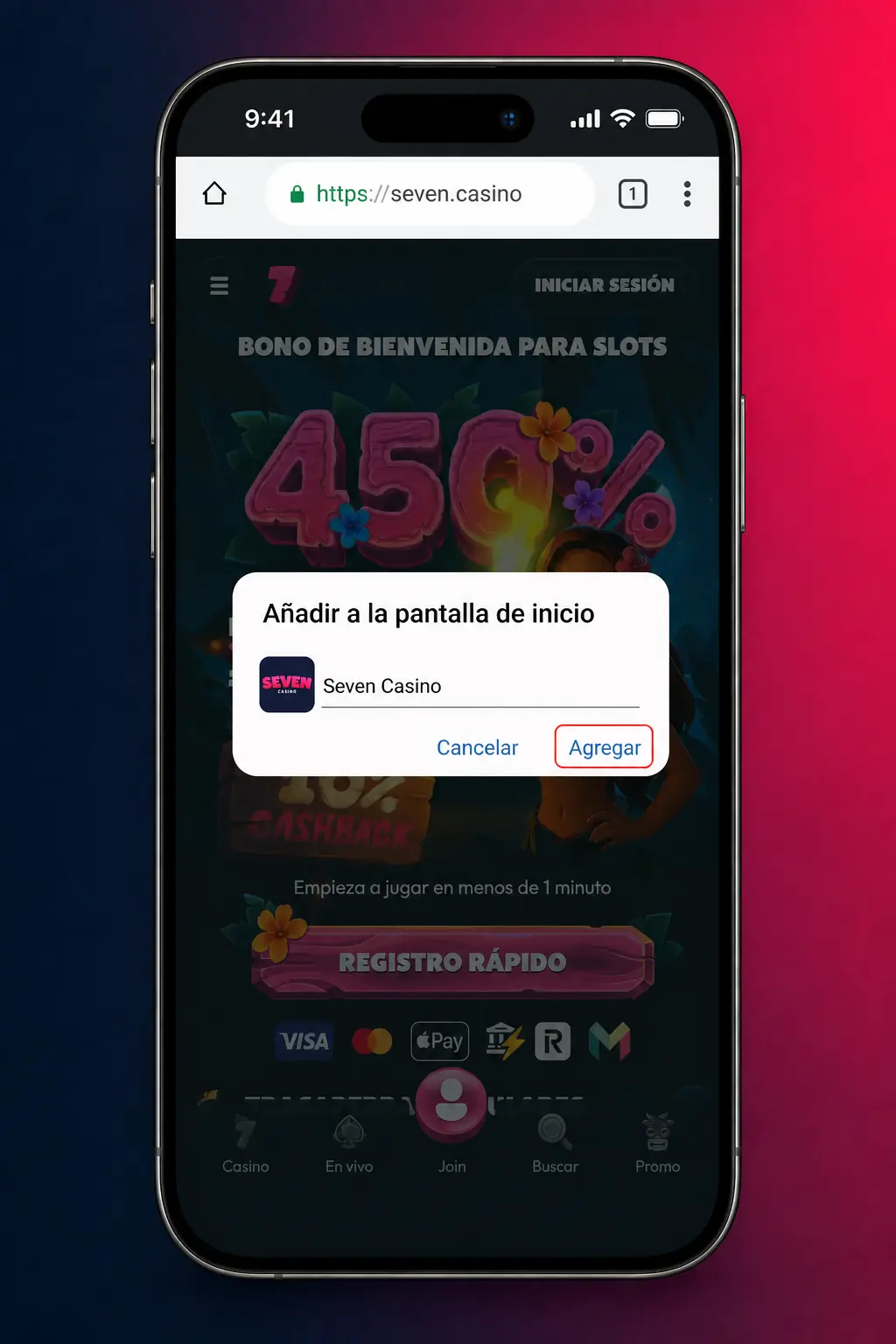 Pasos para descargar e instalar la app de Seven casino en Android desde el navegador Chrome
