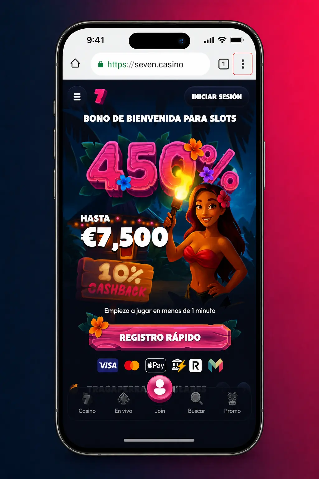 Pasos para descargar e instalar la app de Seven casino en Android desde el navegador Chrome