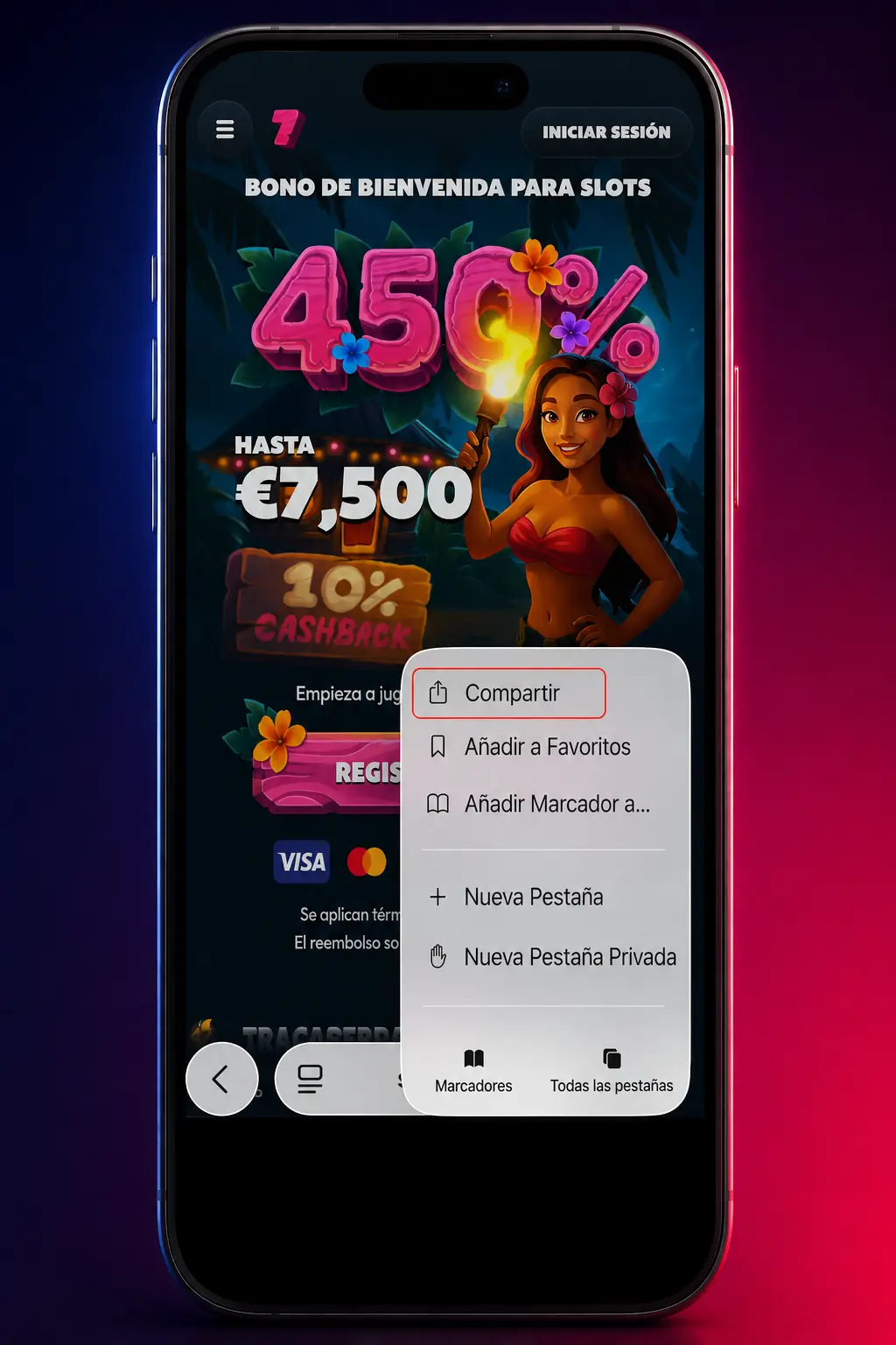 Pasos para descargar e instalar Seven casino en iPhone e iOS desde Safari en 4 sencillos pasos
