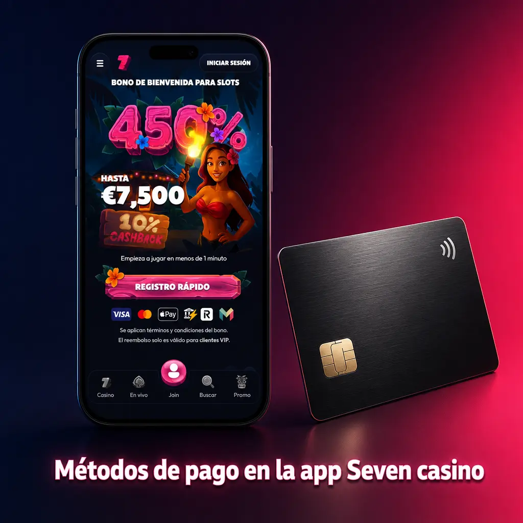 Métodos de pago en la app Seven Casino: Visa, Mastercard, Bizum, transferencia bancaria y criptomonedas